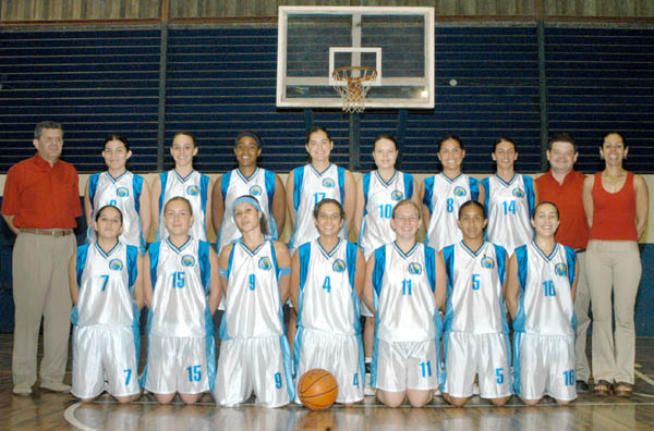 Equipo de baloncesto femenino posando