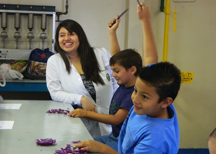 niños en laboratorio química