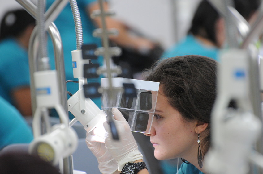 Joven observando radiografías