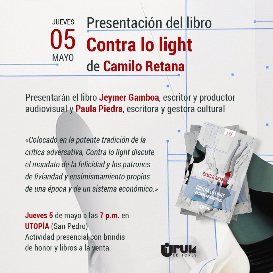 Afiche de la presentación del libro Contra lo light: ensayos adversativos