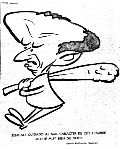 Caricatura de José Figueres Ferrer con un garrote