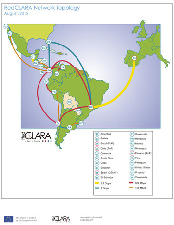 Topología de la RedCLARA a agosto 2012 (ilustración tomada del sitio www.redclara.net/)