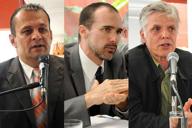 Erick Quirós, Nicolás Boeglin y Clemens Ruepert (izq. a der.) participaron en una de las mesas …