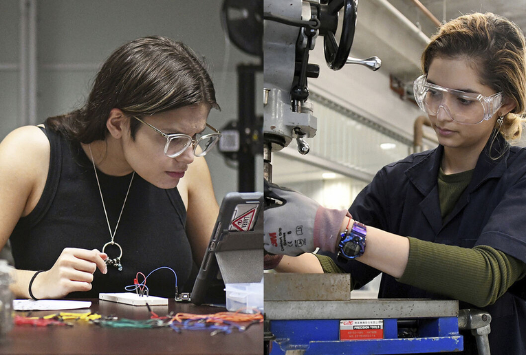 Jimena González Jiménez y Mariana Saravia Romero, estudiantes de Ingeniería Eléctrica y Mecánica, …