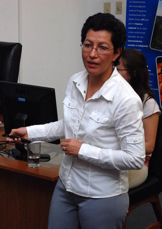 La investigadora M.Sc. Carmen González Gairaud, expuso algunos de los avances de la investigación …