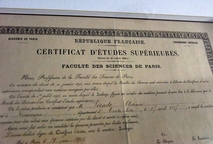 Certificado de Estudios Superiores en Zoología emitido por la Facultad de Ciencias de París. …