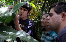 Estudiantes observando plantas