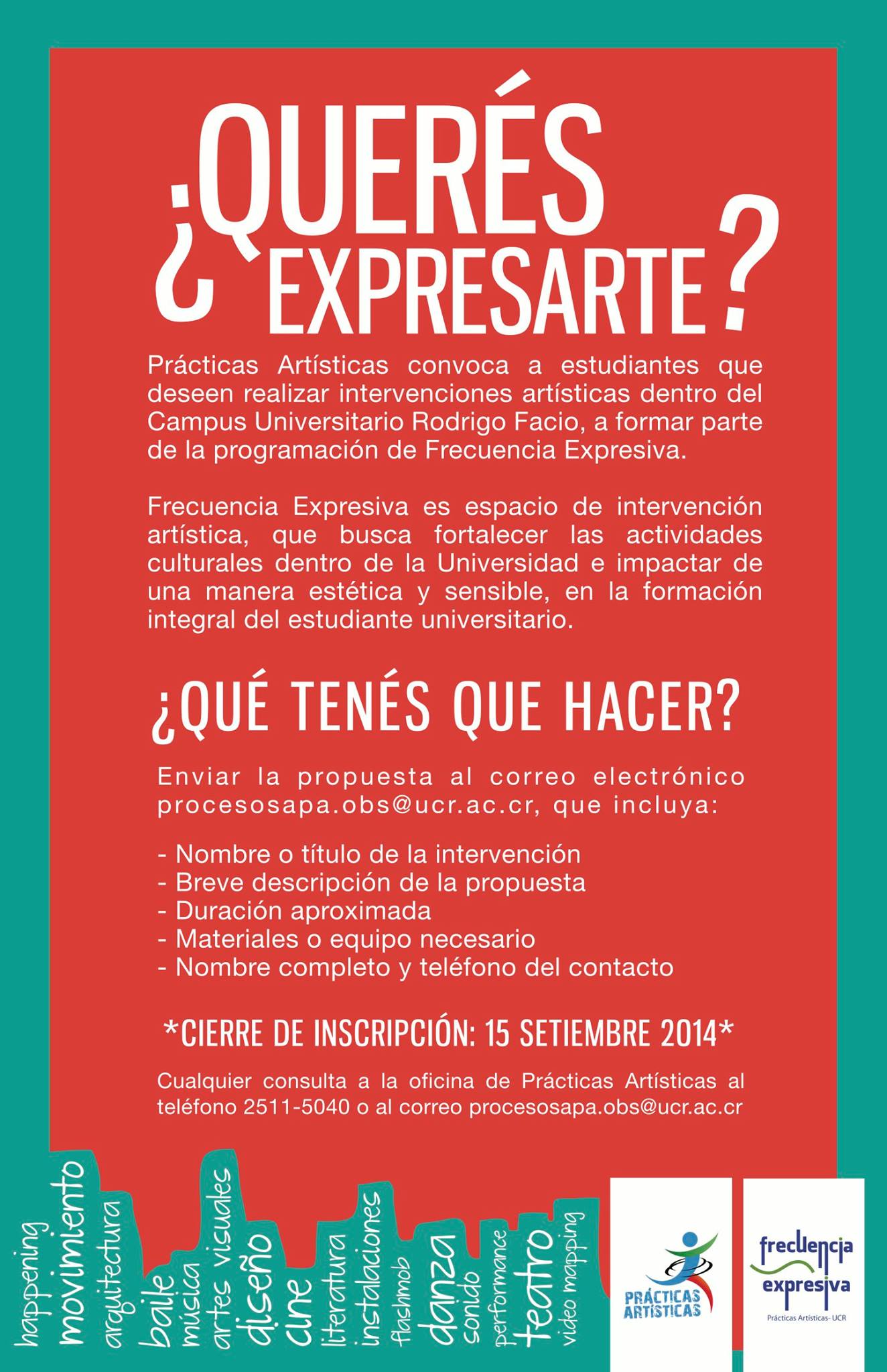  Prácticas Artísticas convoca a los y las estudiantes, que deseen realizar intervenciones …