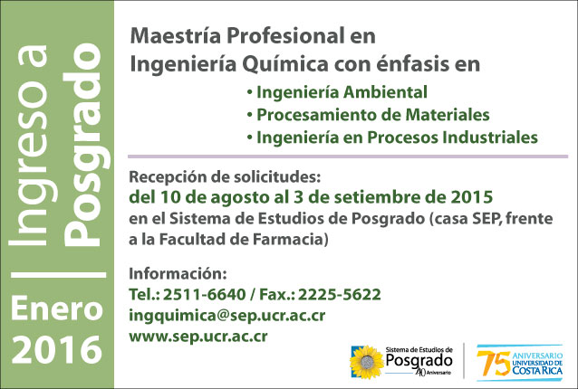  Maestría Profesional en Ingeniería Química con énfasis en: • Ingeniería Ambiental • …