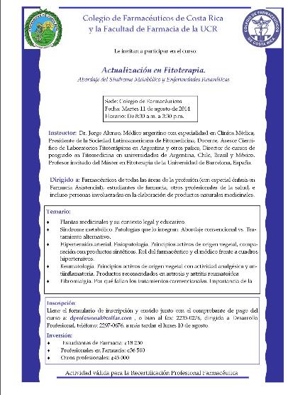 Cursos: Actualización en Fitoterapia Abordaje del síndrome metabólico y enfermedadesreumáticasLlenar el formulario de inscripción …