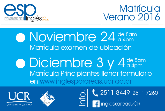  Sede Rodrigo Facio Matrícula de Examen de Ubicación:  Martes 24 de noviembre, de 8:00 a. m. a …