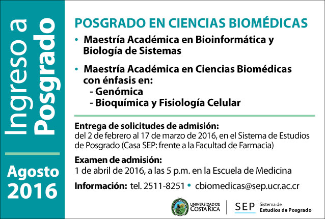   Maestría Académica en Bioinformática y Biología de Sistemas Maestría Académica en Ciencias …