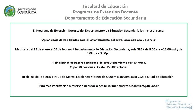 Inicio: Del 5 de febrero al 4 de marzo (viernes de 5:00 a 8:00p. m. en el aula 212 de la …
