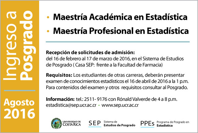  •  Maestría Académica en Estadística •  Maestría Profesional en Estadística Inicio de lecciones: …