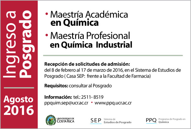   Maestría Académica en Química Maestría Profesional en Química  Industrial  Inicio de lecciones: …