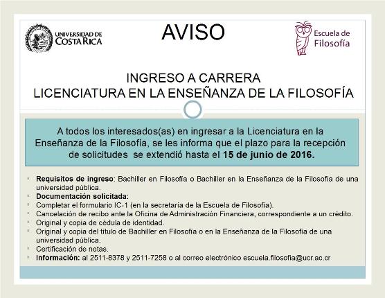  Requisitos de ingreso: Bachiller en Filosofía o Bachiller en la Enseñanza de la Filosofía de una …