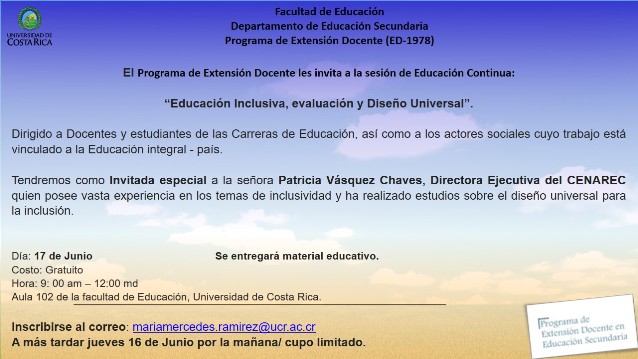  Sesión de Educación Continua Duración: viernes 17 de junio, de 9: 00 a. m. a 12:00 m. en el aula …