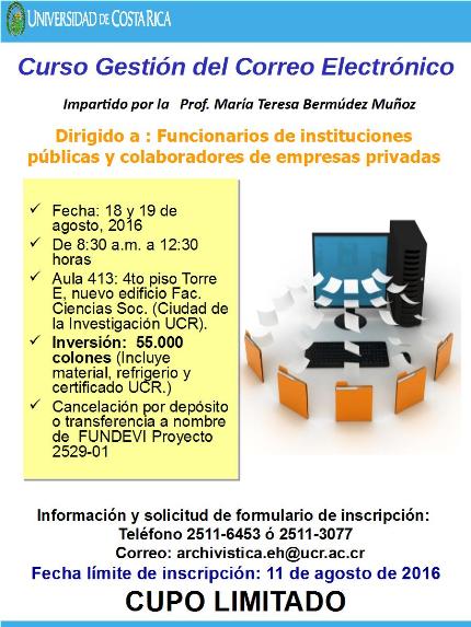 Cursos: Gestión del correo electrónico Cupo limitadoCancelación de la inversión a través de FUNDEVI, a nombre delProyecto ED-2794 …