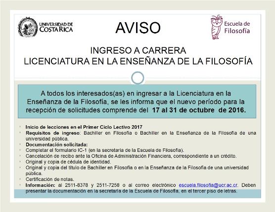  Requisitos de ingreso: Bachiller en Filosofía o Bachiller en la Enseñanza de la Filosofía de una …