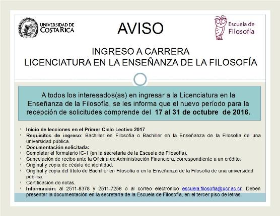  Requisitos de ingreso: Bachiller en Filosofía o Bachiller en la Enseñanza de la Filosofía de una …