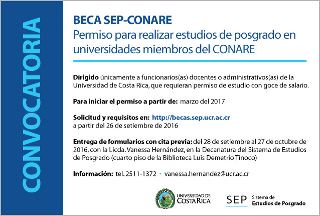  BECA SEP-CONARE Permiso para realizar estudios de posgrado en universidades miembros del CONARE …