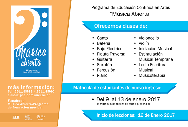  Cursos de instrumento: Canto, batería, bajo eléctrico, flauta traversa, guitarra eléctrica y …