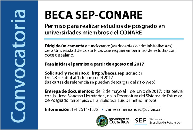  BECA SEP-CONARE Permiso para realizar estudios de posgrado en universidades miembros del CONARE …