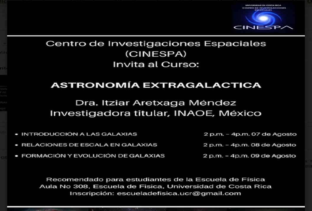  7 de agosto. Introducción a las galaxias 8 de agosto. Relaciones de escala en galaxias 9 de …