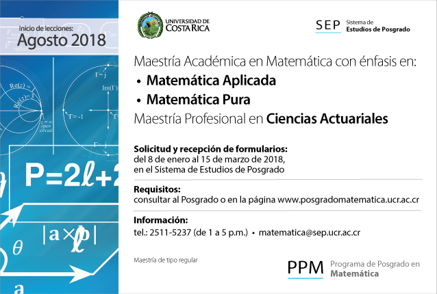  Maestría Académica en Matemática con énfasis en:  •  Matemática Aplicada  •  Matemática Pura …