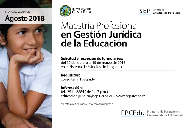  Maestría Profesional en Gestión Jurídica de la Educación Inicio de lecciones: agosto de 2018 …
