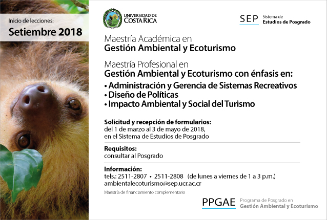  Maestría Académica en Gestión Ambiental y Ecoturismo Maestría Profesional en Gestión Ambiental y …