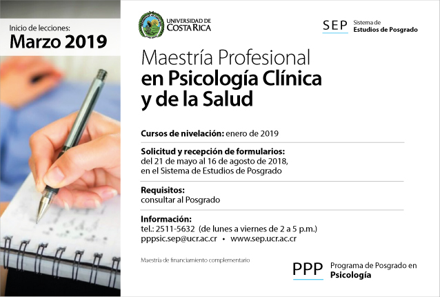  Maestría Profesional en Psicología Clínica y de la Salud Inicio de lecciones: marzo de 2019 …