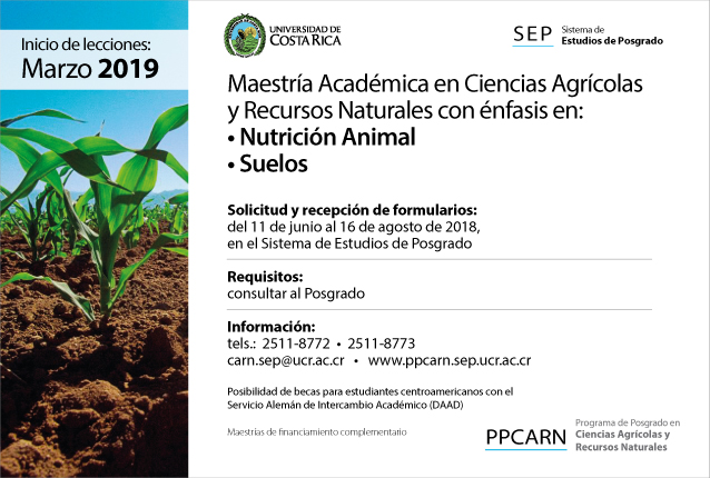  Maestría Académica en Ciencias Agrícolas y Recursos Naturales con énfasis en: Nutrición Animal / …