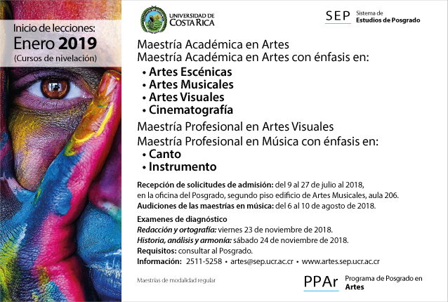 Maestría Académica en Artes Maestría Académica en Artes con énfasis en:   • Artes Escénicas   • …
