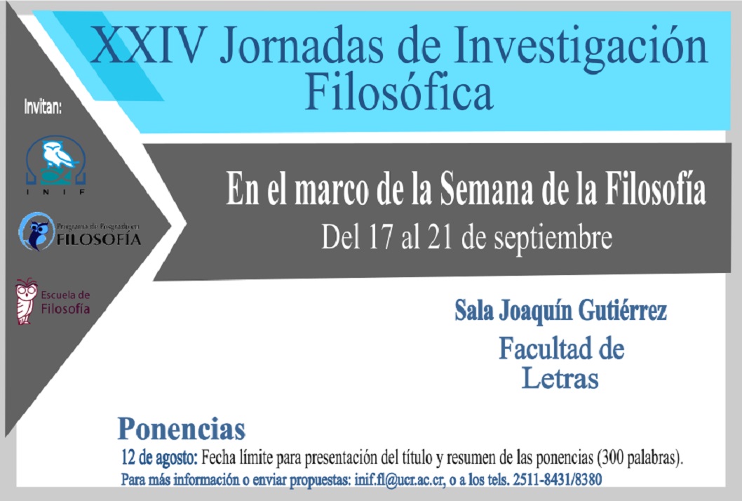  Fechas de realización de jornadas:  del 17 al 21 de setiembre en la Sala Joaquín Gutiérrez, 4. ° …