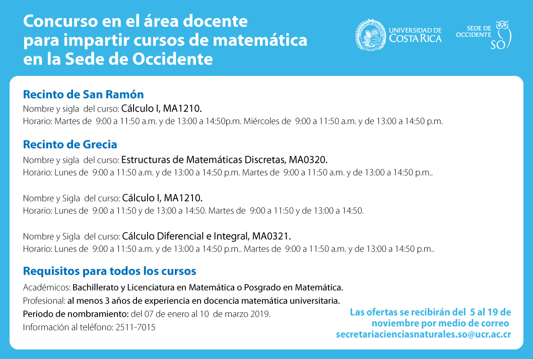  Recinto de San Ramón: Curso: Cálculo I, MA1210. Horario: martes de 9:00 a 11:50 a. m. y de 13:00 …