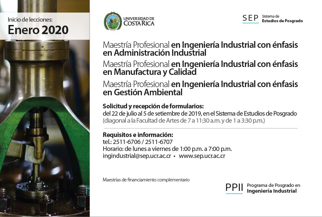  Maestría Profesional en Ingeniería Industrial con énfasis en Administración Industrial Maestría …