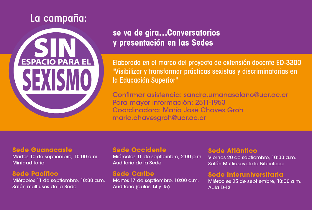  Conversatorios y presentación en las Sedes Sede de Guanacaste: Martes 10 de setiembre, 10:00 a. …