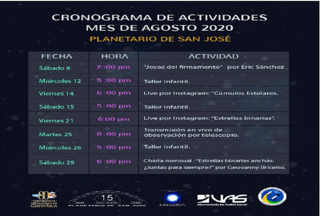  El Planetario de San josé, UCR, invita a sus actividades virtuales programadas para el mes de …
