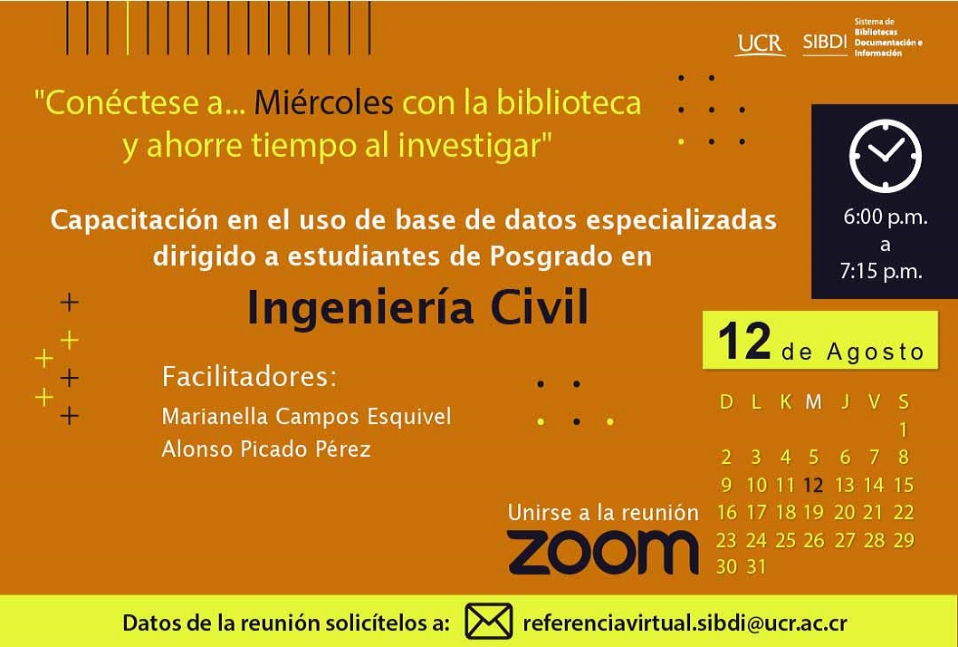  Capacitación sobre el uso de las bases de datos en Ingeniería Civil ( Vía Zoom. Los datos para …