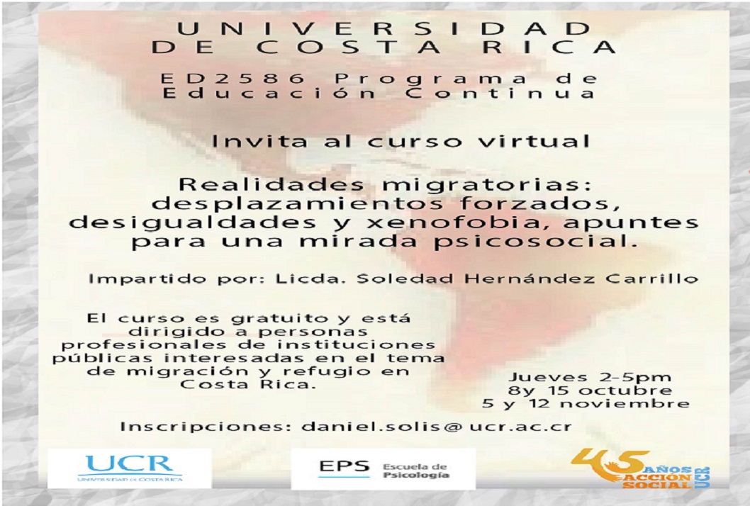Inscripciones al correodaniel.solis@ucr.ac.crDuración: 8 y 15 de octubre, 5 y 12 denoviembre, …