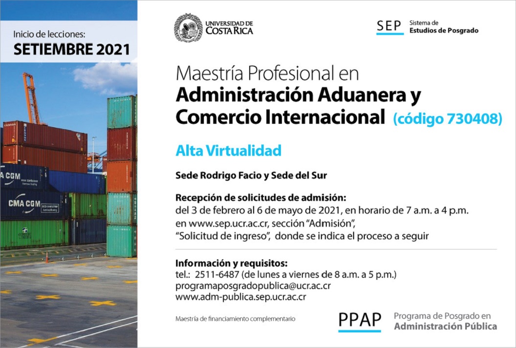 Maestría Profesional en Administración Aduanera y Comercio Internacional  (código 730408) Alta …