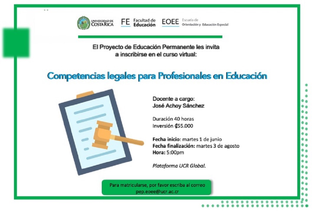  Duración: del martes 1 de junio al martes 3 de agosto, 5:00 p. m. (40 horas) Plataforma UCR …