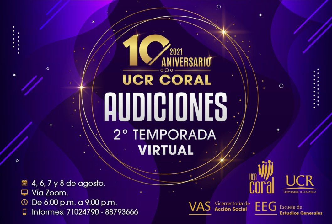  Audiciones: 4, 6, 7 y 8 de agosto, de 6:00 a 9:00 p. m. Vía Zoom Requisitos:  Disponibilidad …