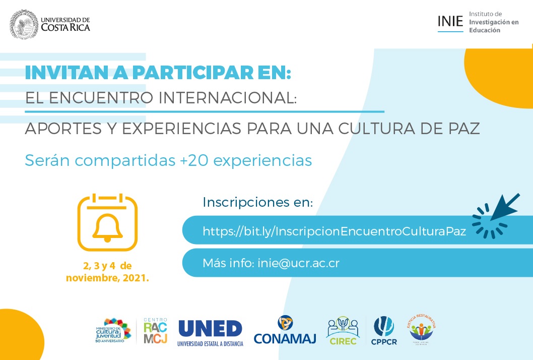  Inscripciones: https://bit.ly/InscripcionEncuentroCulturaPaz 