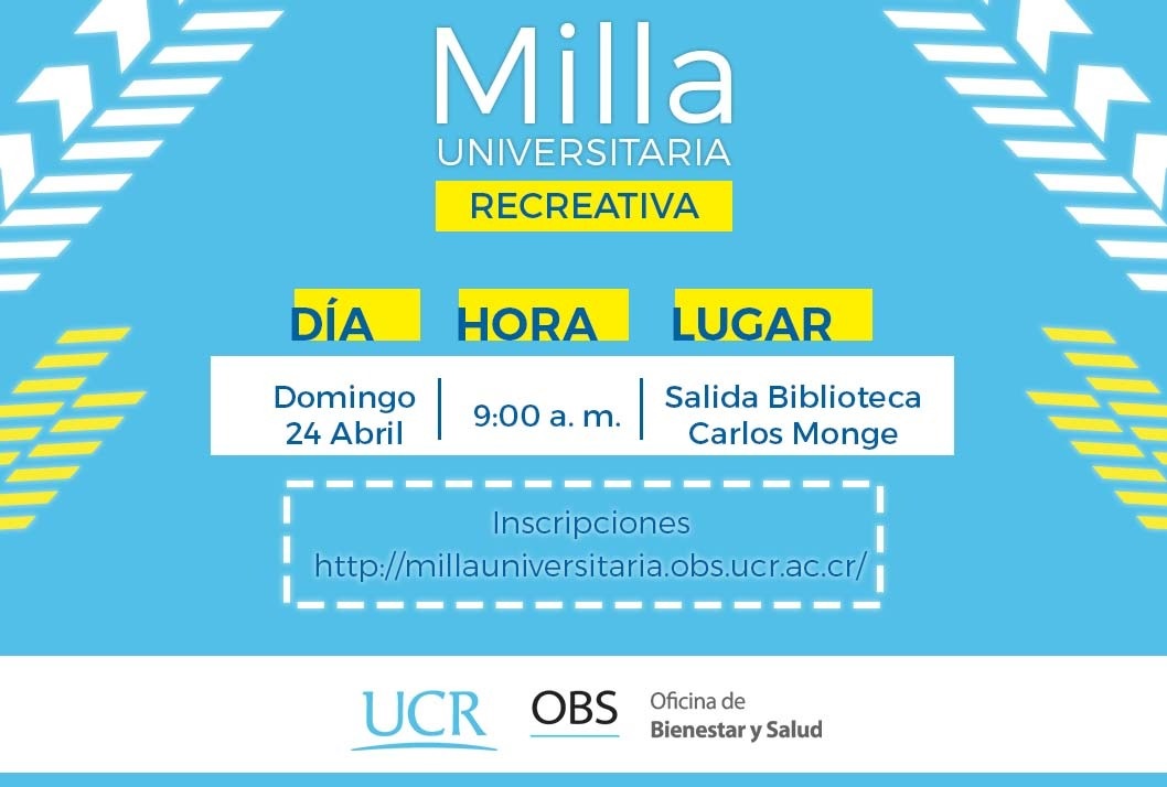  Milla Universitaria: Domingo 24 de abril, 9:00 a. m., Biblioteca Carlos Monge Alfaro 