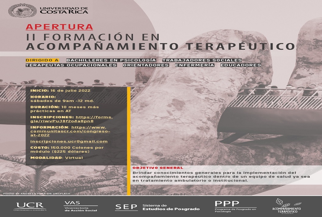 Cursos: Formación en Acompañamiento terapéutico Duración: 10 meses más prácticas en ATInicio:  sábado 16 de julio, de 9:00a. m. a 12:00 p. m. …