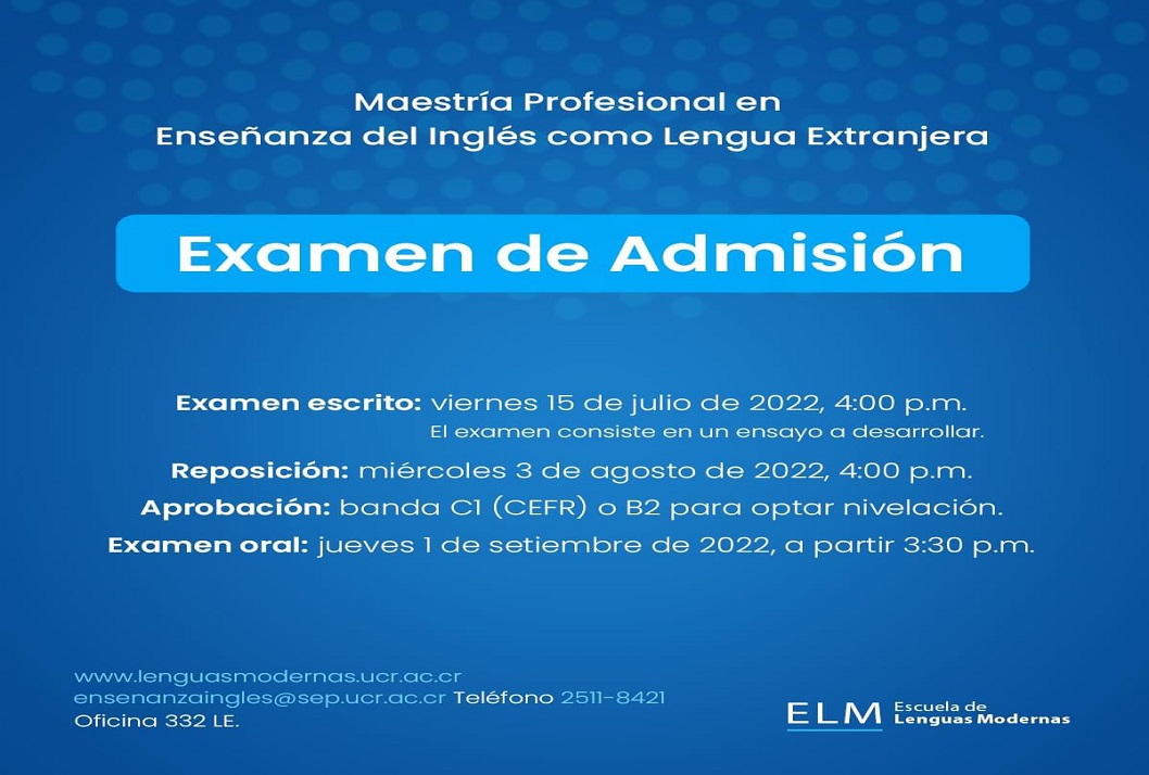  Examen de Admisión (escrito): viernes 15 de julio, 4:00 p. m. (consiste en un ensayo a …