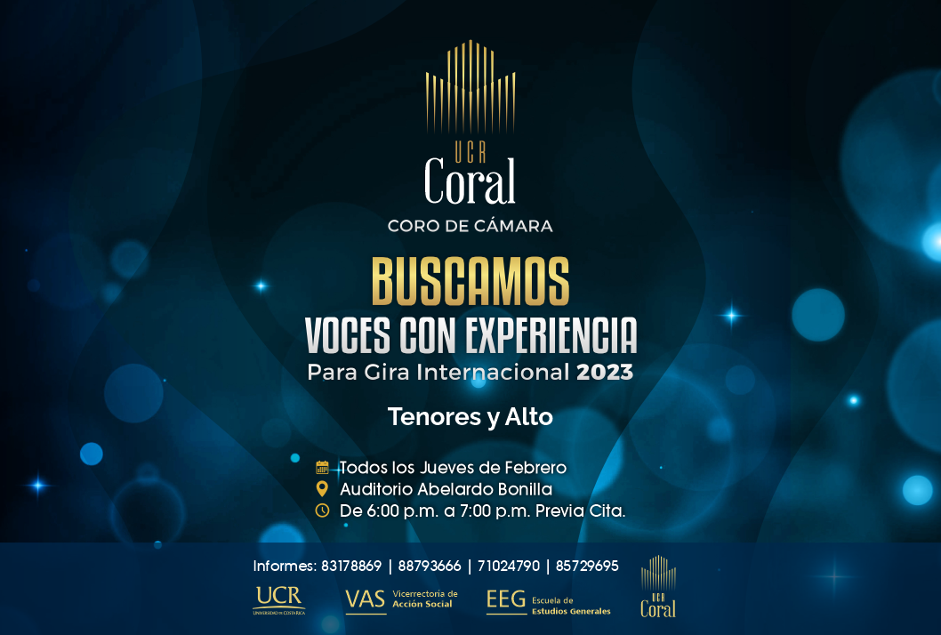  Las audiciones son el jueves 23 de febrero, a partir de las 6:00 p. m. para cupos exclusivos: 3 …