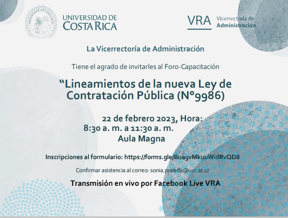  Foro- Capacitación: "Lineamientos de la nueva Ley de Contratación Pública (N°9986)" 